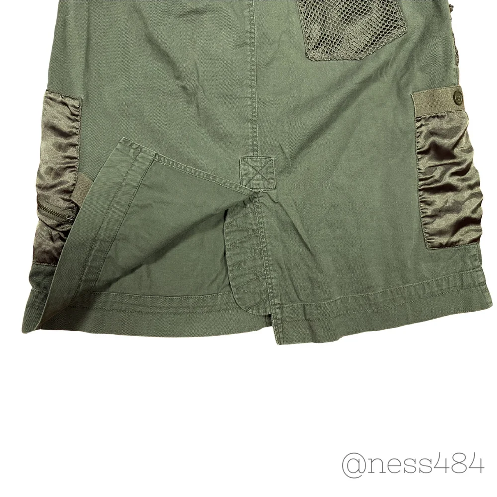 CLIO VINTAGE Cargo Mini Skirt Olive Green Utility Pockets Mesh Detail Women's L - Picture 6 of 6